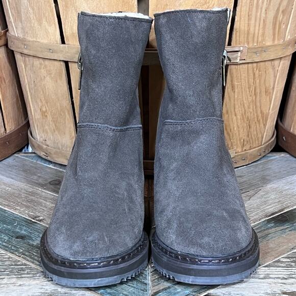 Aldo Gray Suede Shearling Fur Lined Zip-Up Wedge Heel Ankle Boots Women Size 6.5 - Picture 4 of 12
